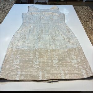 Katherine Kelly Metallic Jacquard Sheath Dress Size 4 Beige Gold